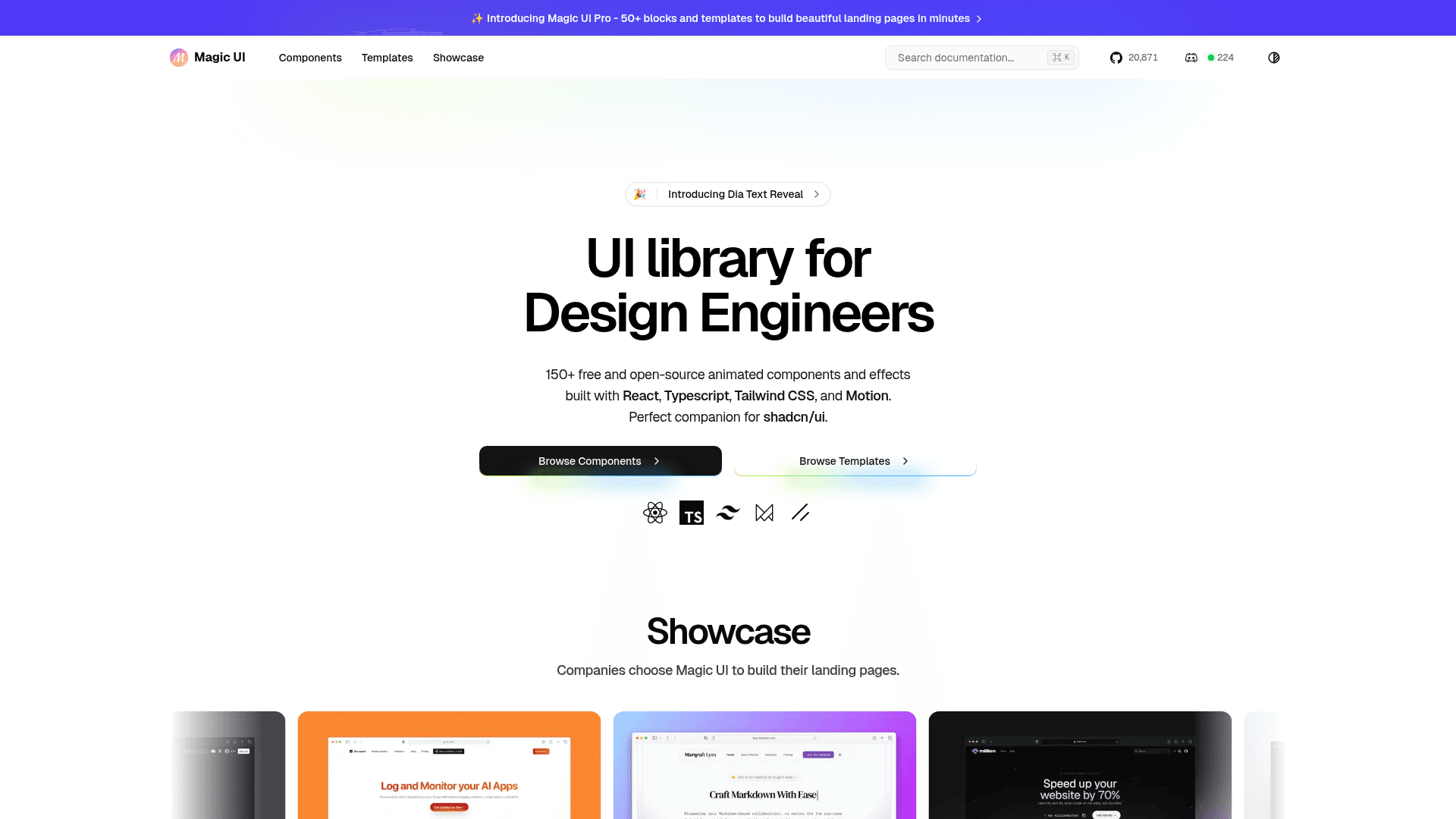Magic UI landing page
