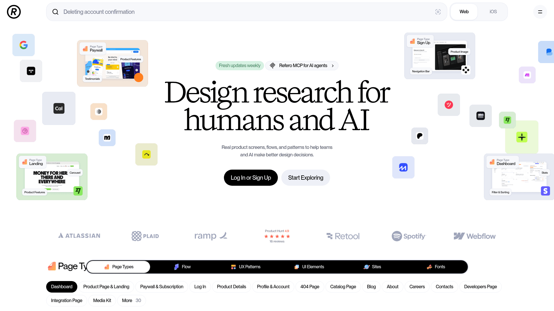 Refero landing page