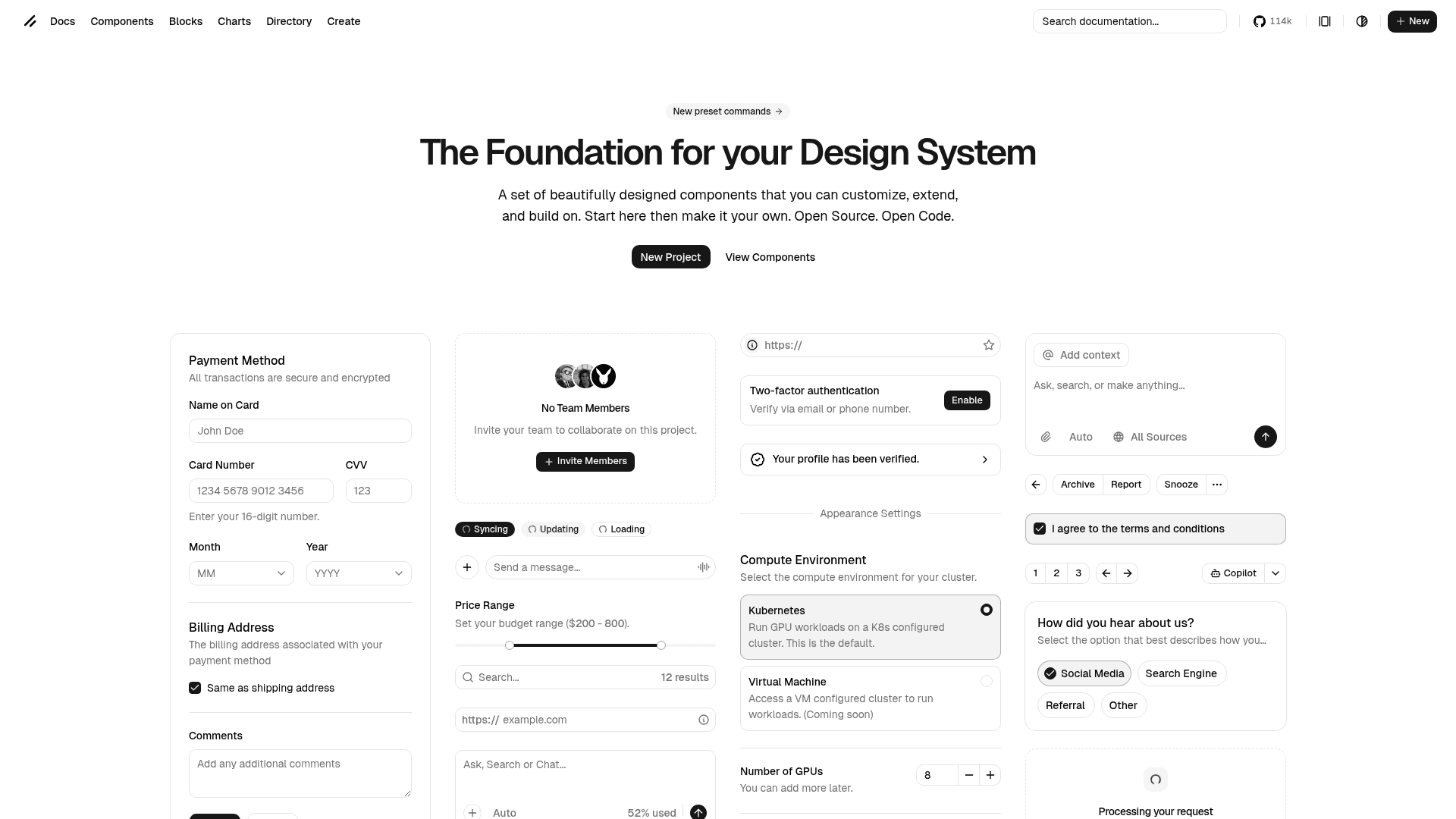 Shadcn UI landing page